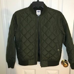 Kids army green old navy quilted bomber jacket.